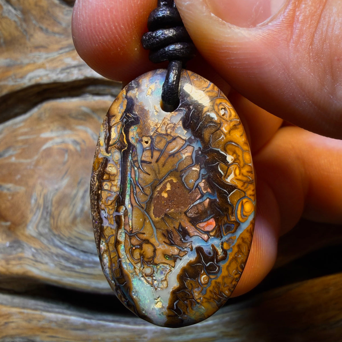 35 x 22mm - Drilled Tribal Queensland Boulder Opal Necklace