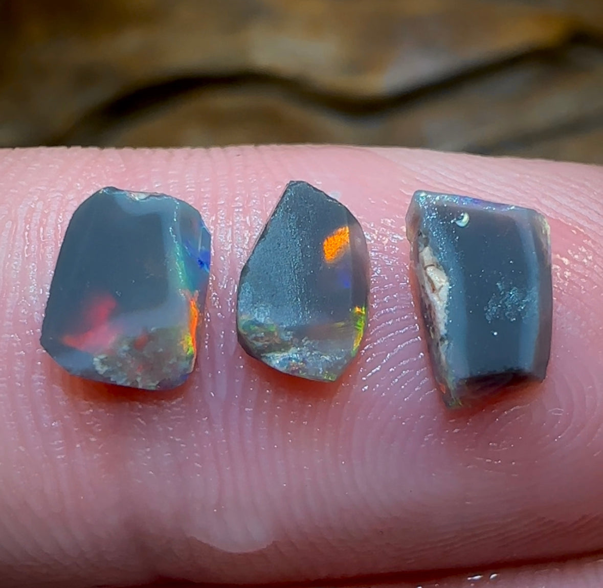 1.4cts - Top Top 3x Lightning Ridge Black Opal Rub Parcel Wonderful Color/Pattern Combo - Opal Whisperers