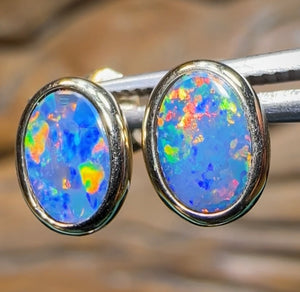 14k Gold - Classic Multicolour Fire Queensland Boulder Doublet Earrings - Opal Whisperers