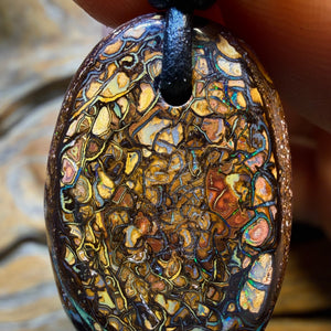 TGIF 29 x 20mm - Drilled Tribal Queensland Boulder Opal Necklace. Australian Opal