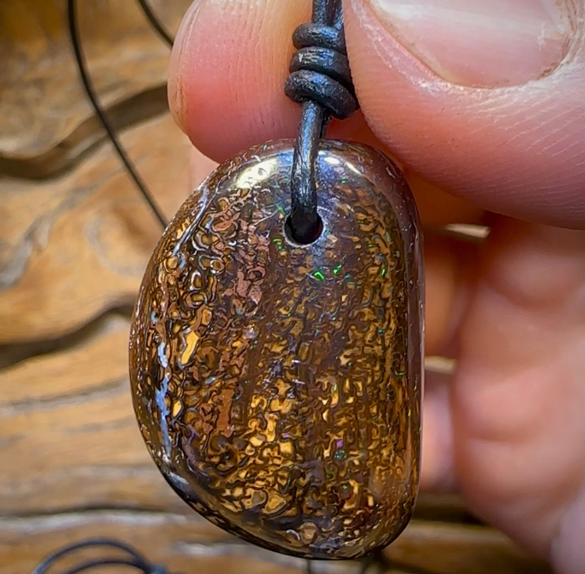 30 x 21mm - Drilled Australian Boulder Opal Necklace - Opal Whisperers