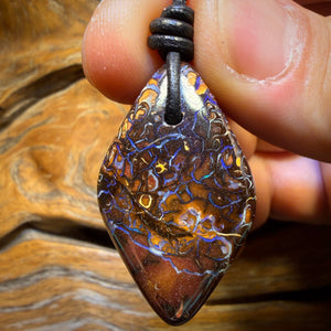 36 x 21mm - Drilled Tribal Queensland Boulder Opal Necklace. Double Sided
