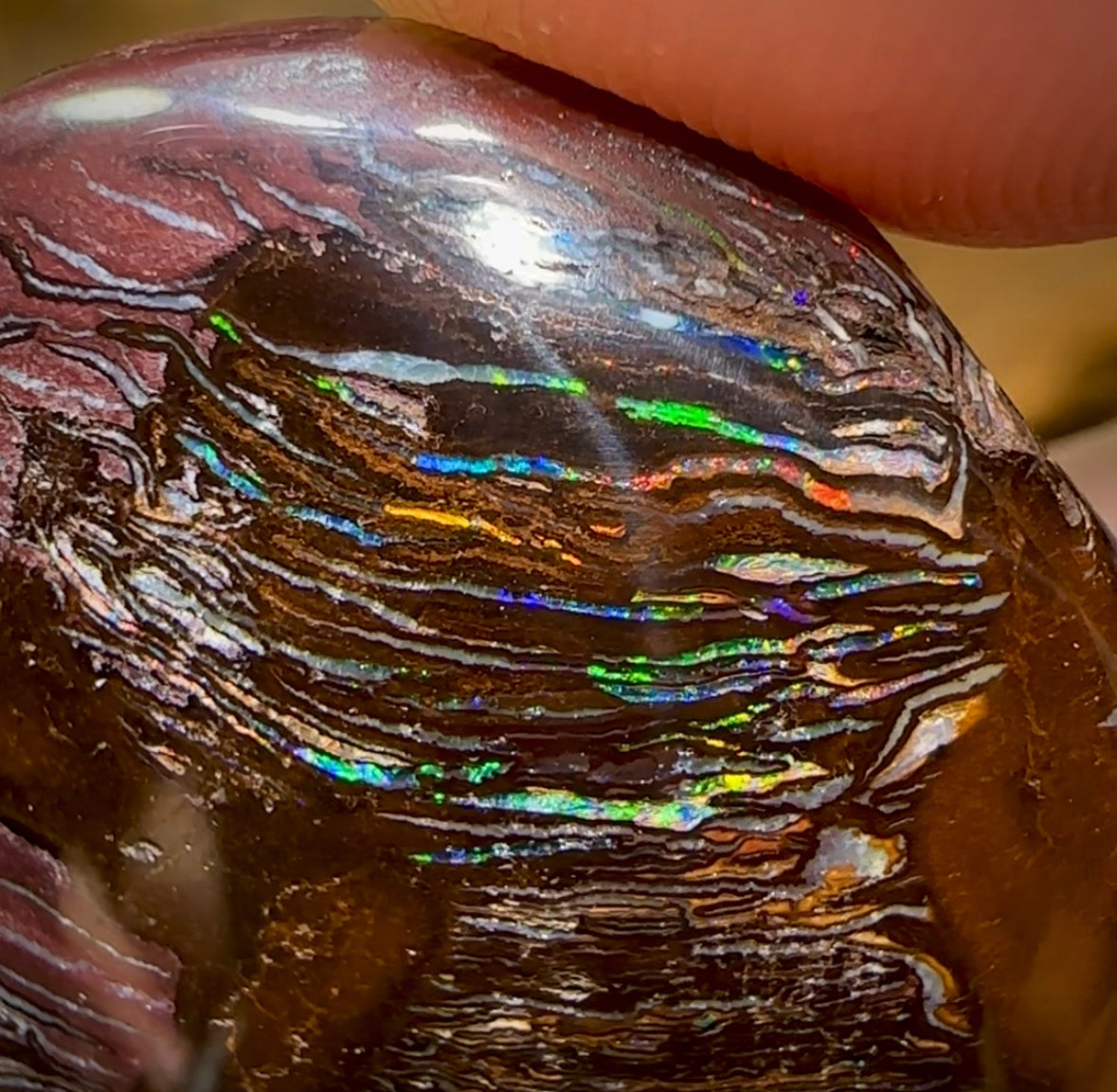 86.9cts - Australian Boulder Opal. Black Tribal Pattern - Opal Whisperers