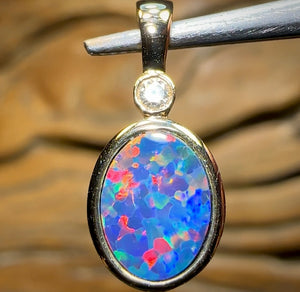 14k Gold - Queensland Boulder Doublet Opal Pendant Red Fire - Opal Whisperers