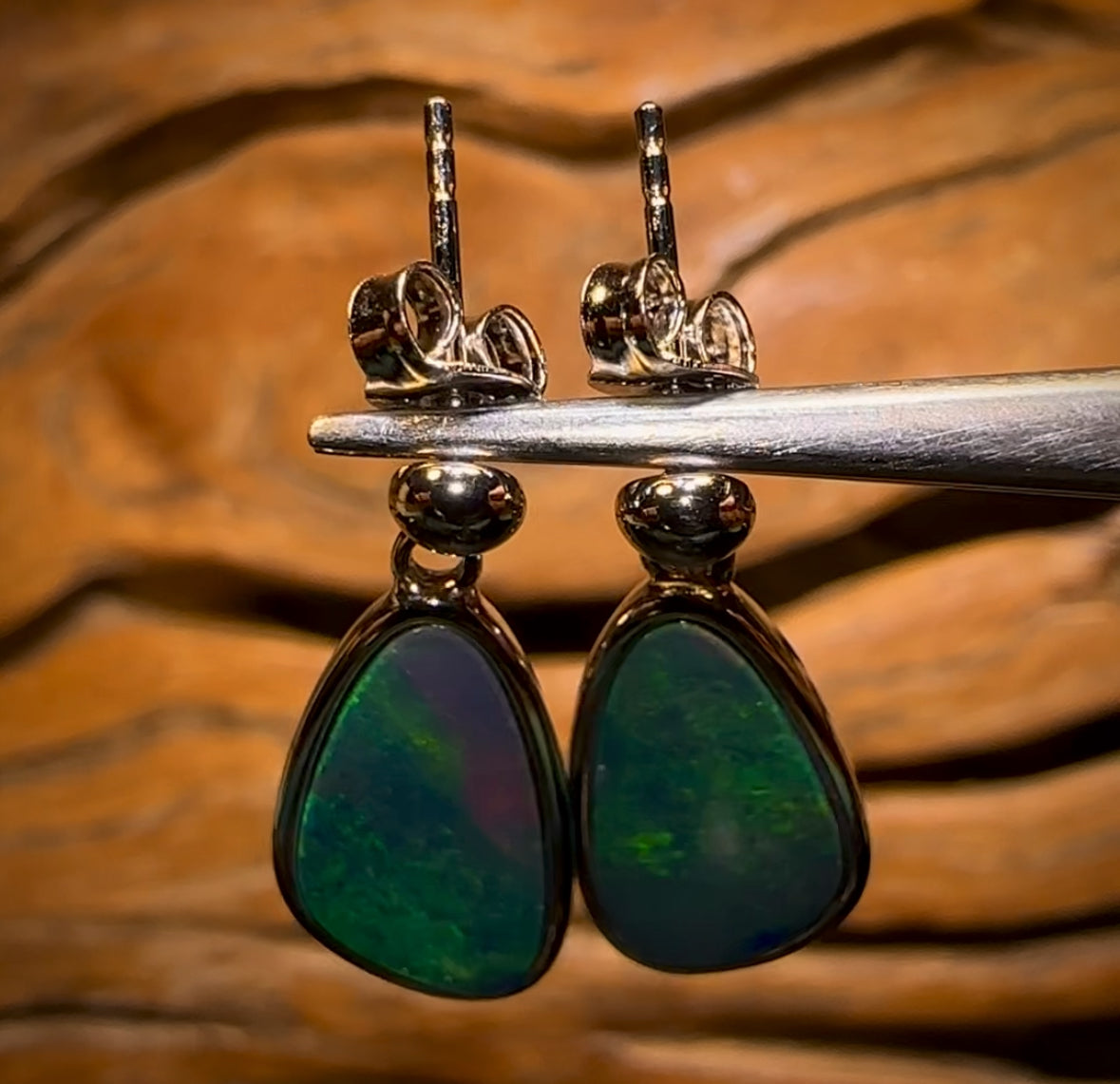 Large Sterling Silver - Australian Boulder Opal Doublet Drop Stud Earrings