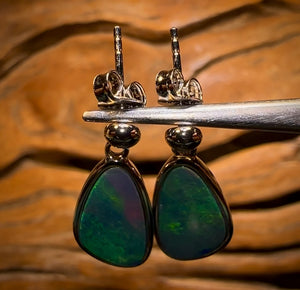 Large Sterling Silver - Australian Boulder Opal Doublet Drop Stud Earrings
