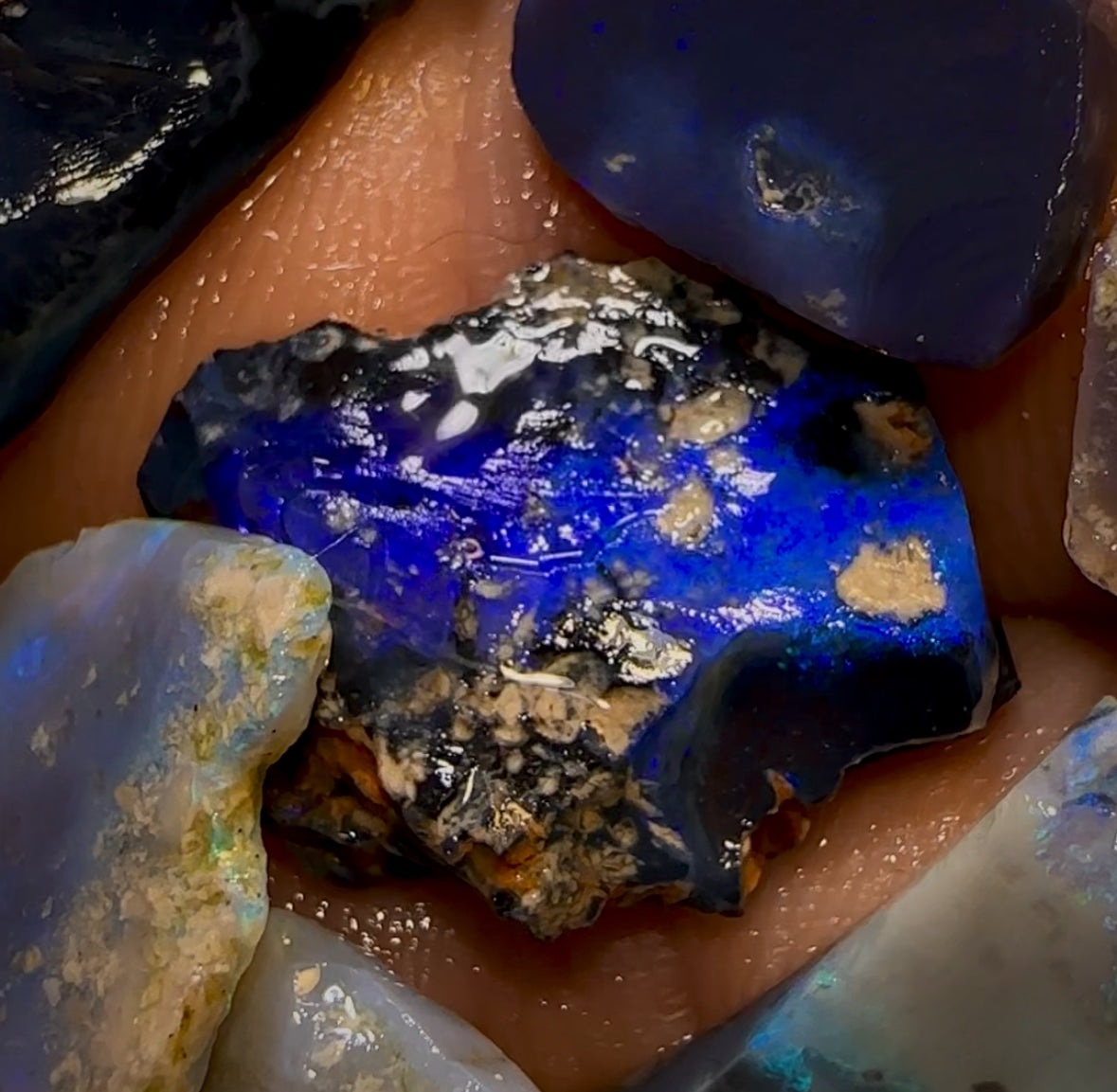 58.1cts - 8x Lightning Ridge Opal Rough Parcel Blacks and Crystals