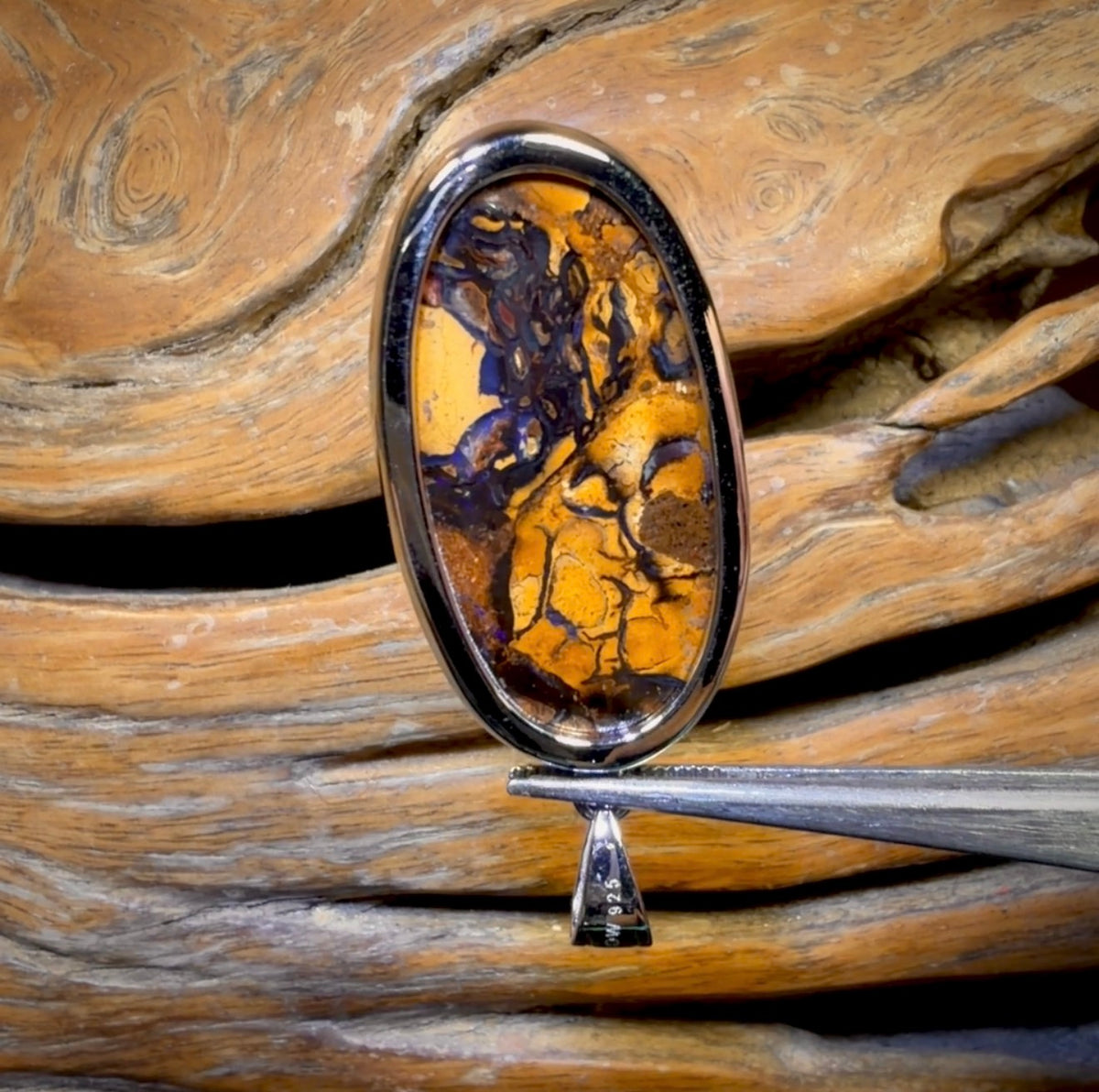 Sterling Silver - Solid Tribal Boulder Opal Pendant UNISEX