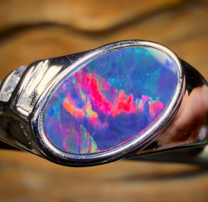 Sterling Silver - Queensland Boulder Opal Doublet Ring UNISEX