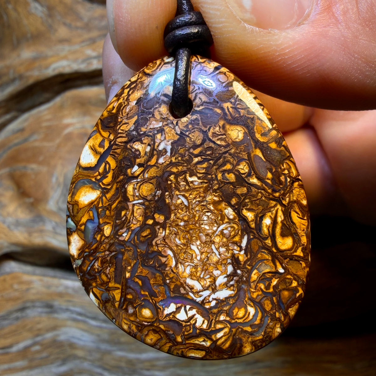 37 x 30mm - Drilled Tribal Queensland Boulder Opal Necklace