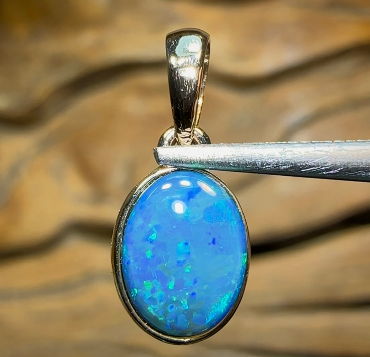 9k Gold -“Turquoise, Aquatic Blue” Queensland Boulder Doublet Opal Pendant - Opal Whisperers