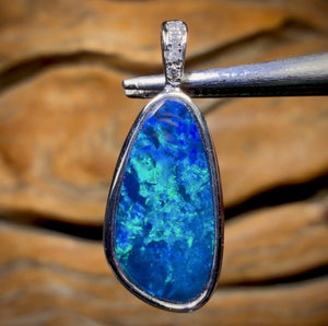14k White Gold - Queensland Boulder Opal Doublet Pendant