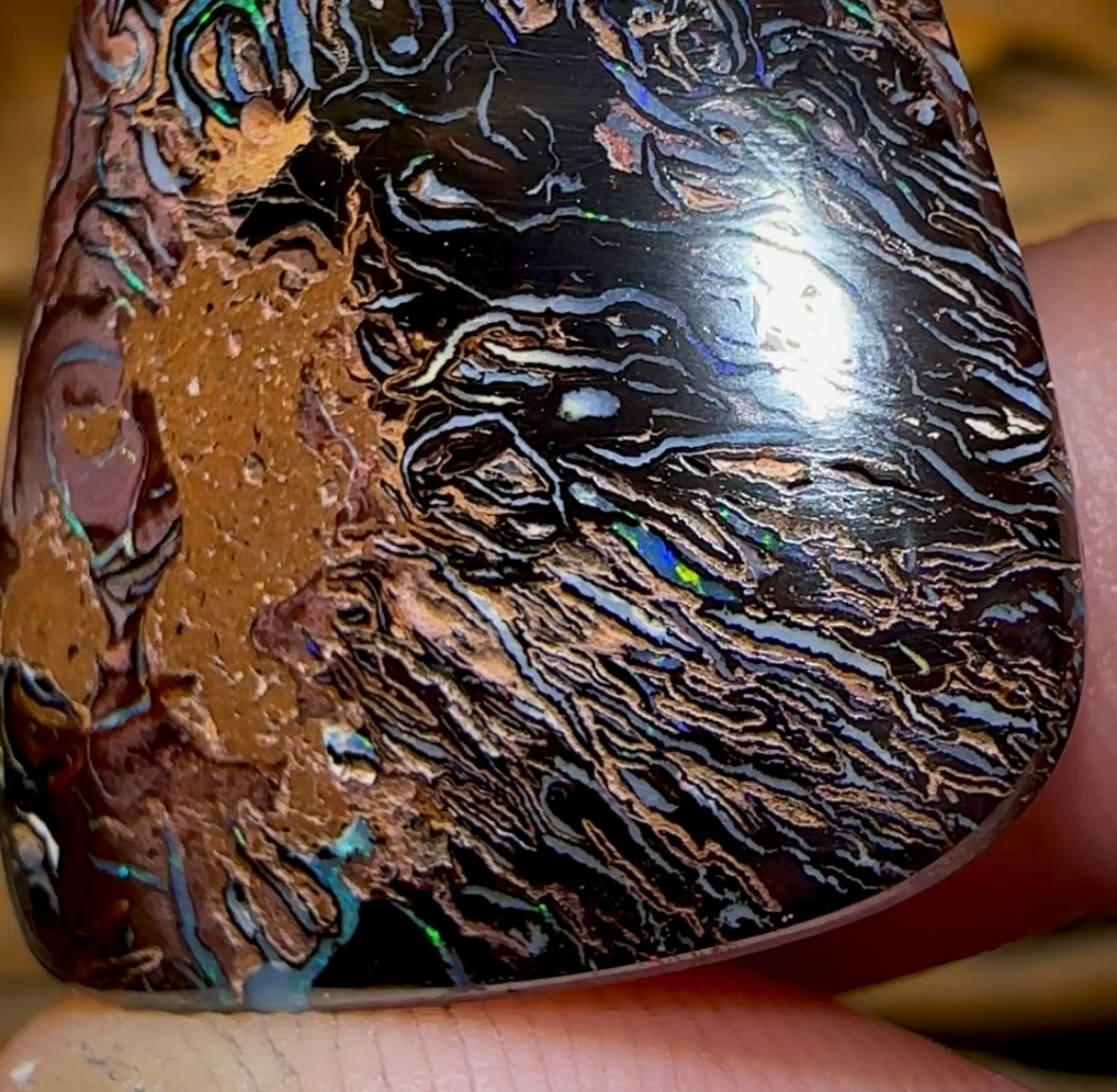 54.9cts - Wow Tribal Queensland Boulder Opal. Dark Ironstone - Opal Whisperers