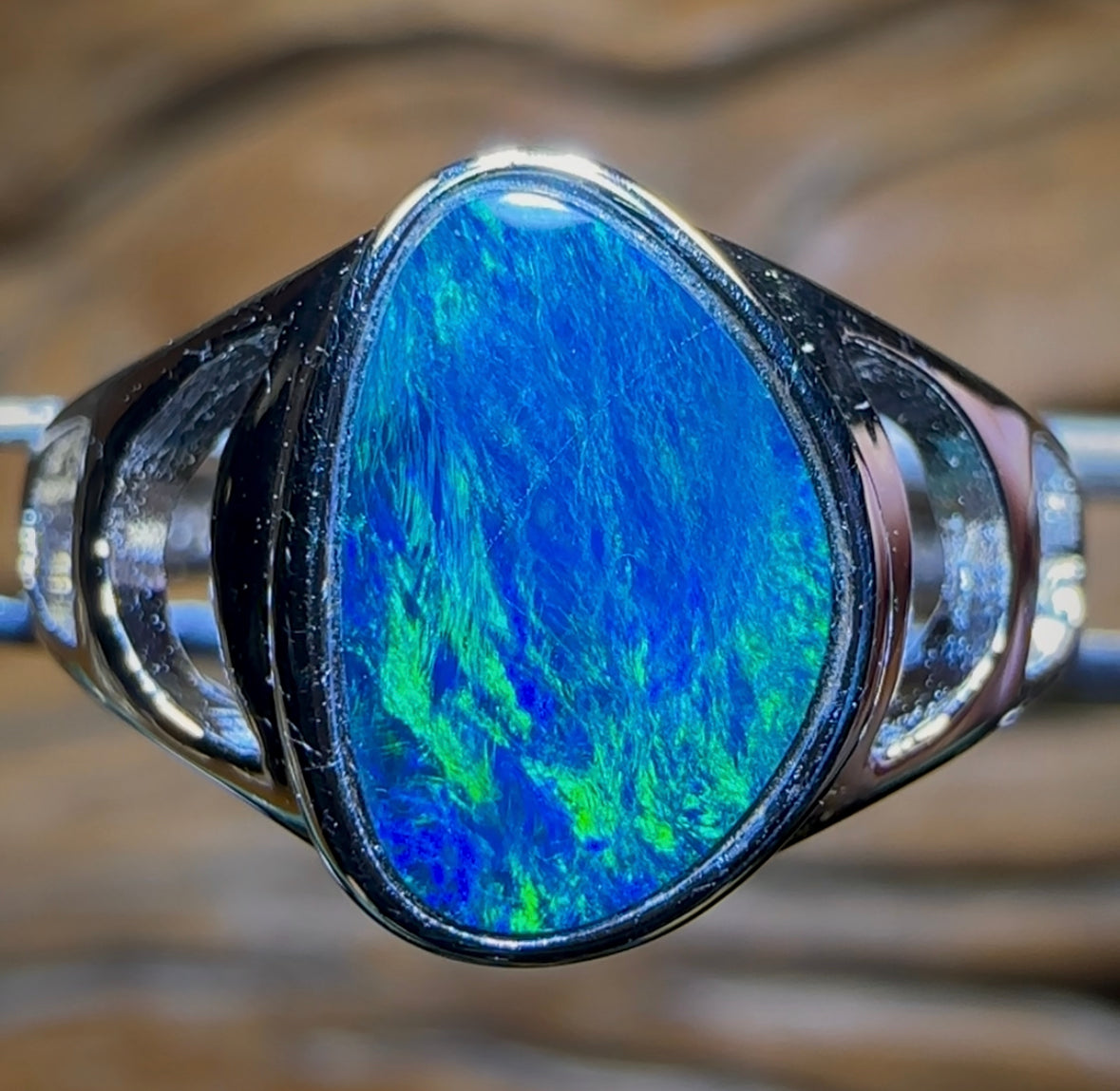 “Blue Waters” Sterling Silver - Queensland Boulder Opal Doublet Ring Unisex Style - Opal Whisperers