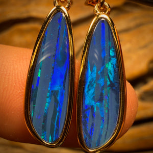 Bargain Card! Sterling Silver - Australian Boulder Opal Doublet Drop Stud Earrings