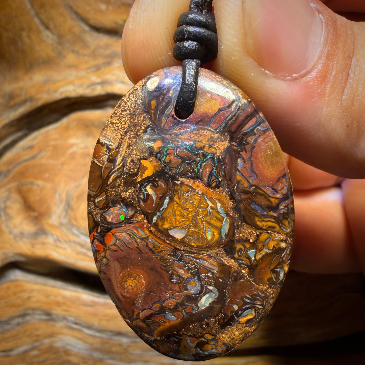 38 x 26mm - Drilled Tribal Queensland Boulder Opal Necklace