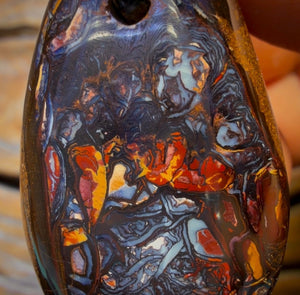 40 x 24mm - “Flames surround it” Drilled Boulder Opal Pendant w/ Eco Friendly Vegan Cord