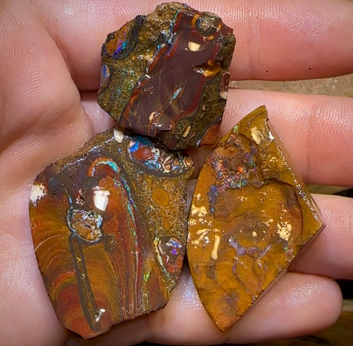 209.8cts - 3x Yowah Nut Rough Pieces. Australian Boulder Opal - Opal Whisperers