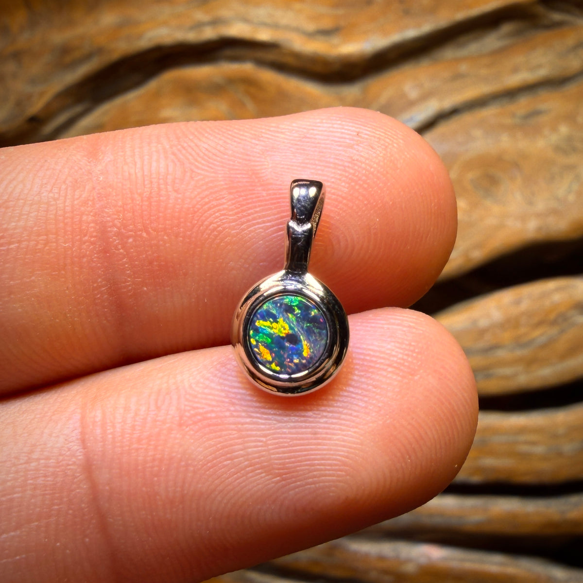 Sterling Silver - Queensland Boulder Opal Doublet Pendant. Top Multi Fire