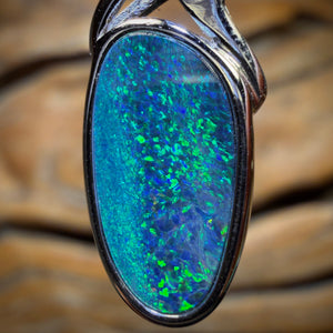 Sterling Silver - Top Electric Green / Blue Aquatic Australian Boulder Opal Doublet Pendant