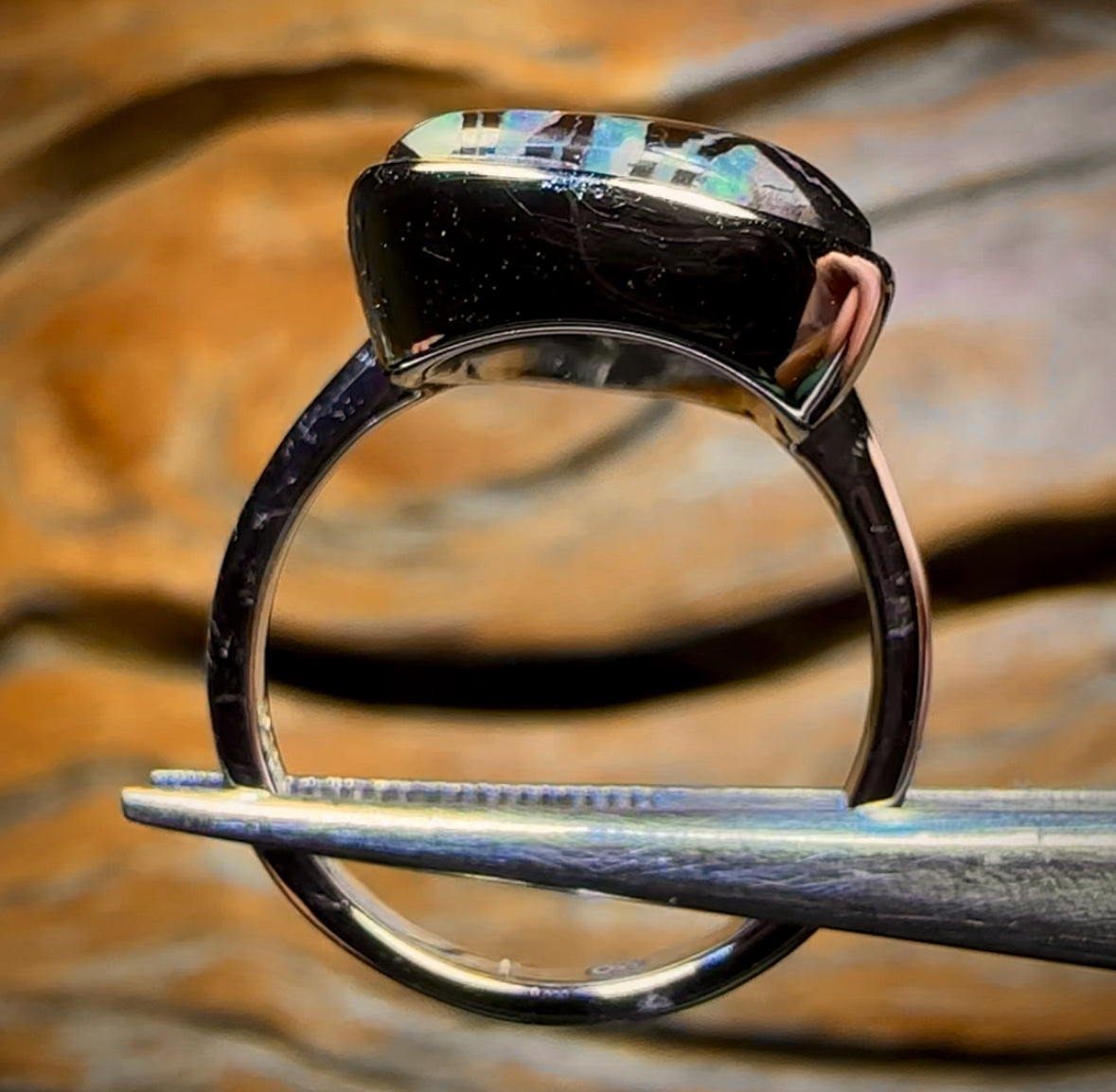 HOT MUMMY Sterling Silver Hand Made- Solid Queensland Boulder Opal Ring With Tribal Magic