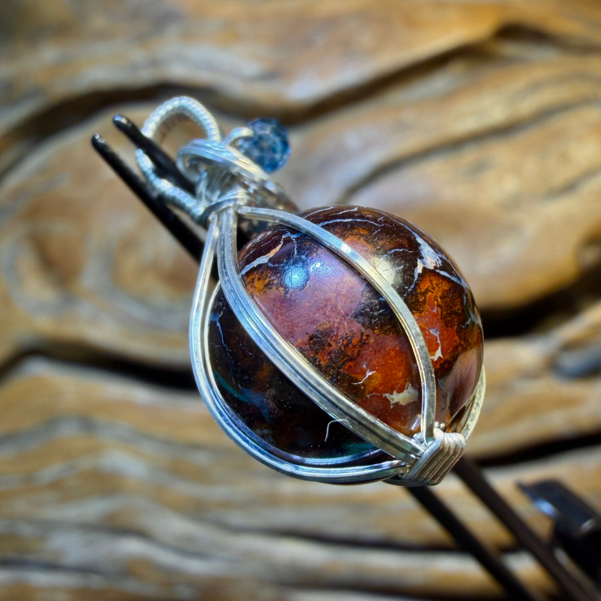 TGIF Sterling Silver - Yowah Nut Opal Bead Pendant with Blue Topaz
