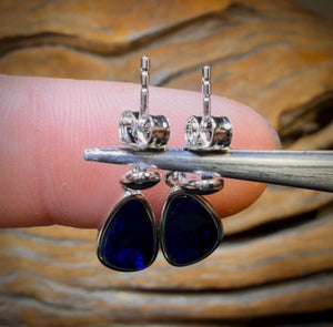 Sterling Silver - Australian Boulder Opal Doublet Drop Stud Earrings