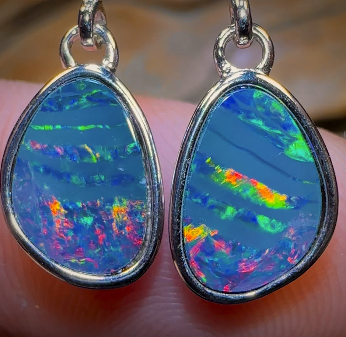 Sterling Silver - Australian Boulder Opal Doublet Drop Stud Earrings