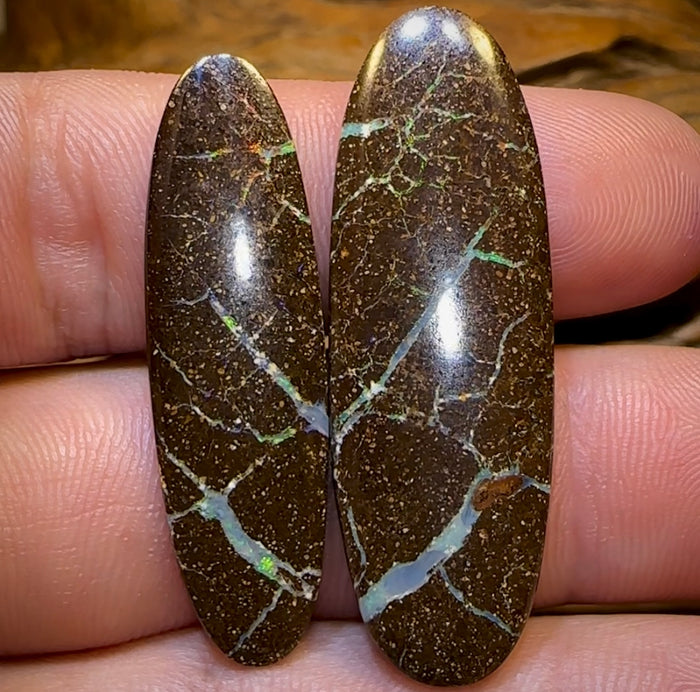 32.7cts - “Opal Web”Australian Boulder Opal Pair - Opal Whisperers