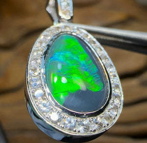 9k White Gold - Solid Lightning Ridge Black Opal Pendant Heritage Collection - Opal Whisperers