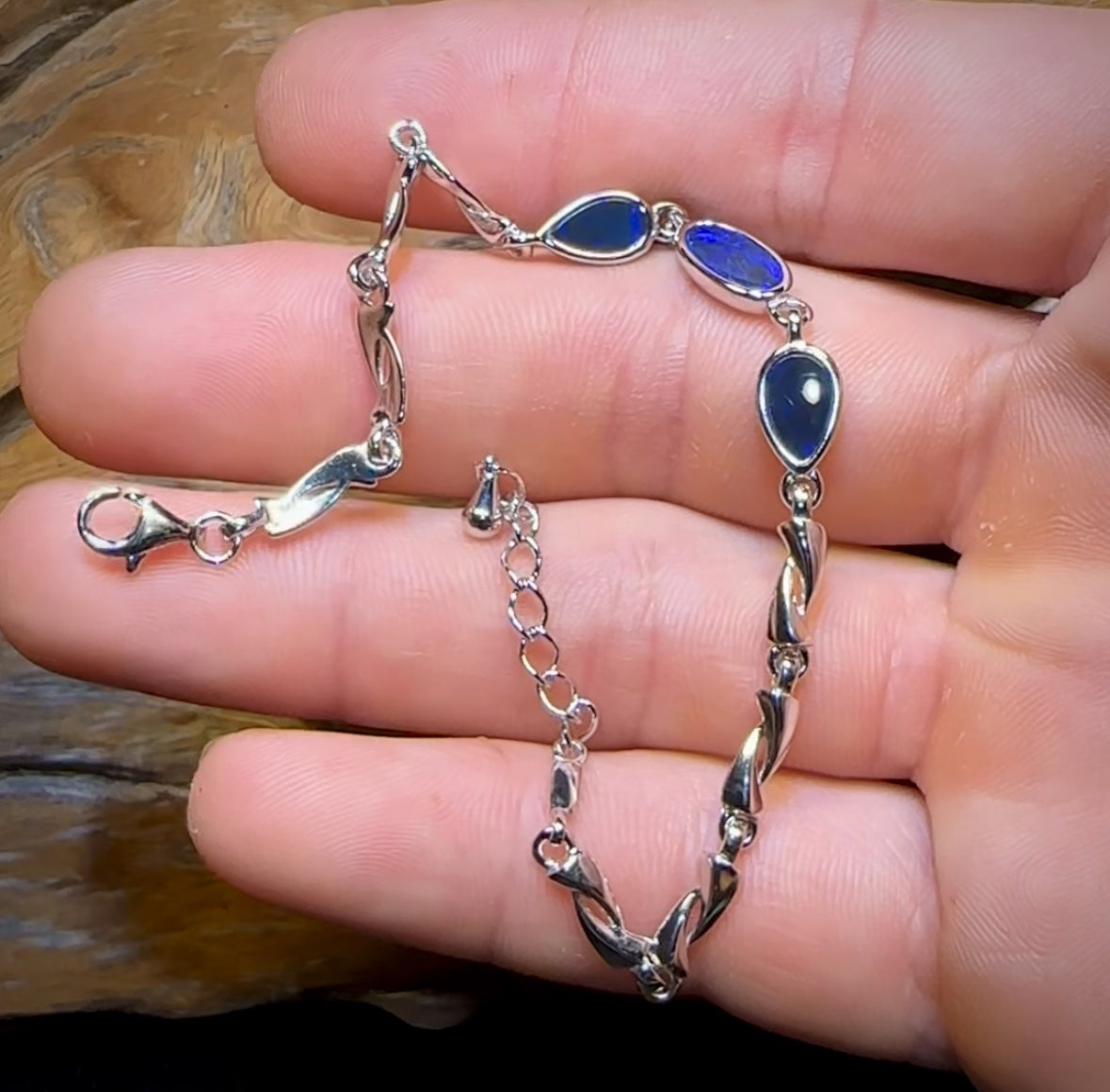 Sterling Silver - Australian Boulder Doublet Opal Bracelet