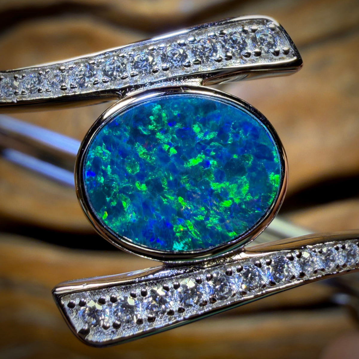 Sterling Silver - Australian Boulder Doublet Opal Bracelet