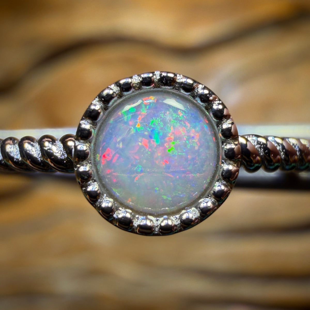 Wild Card! Sterling Silver - Solid South Australian Crystal Opal Ring Adjustable