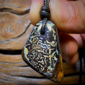 37 x 23mm - Drilled Black Boulder Tribal Opal Pendant w/ Eco Friendly Vegan Cord