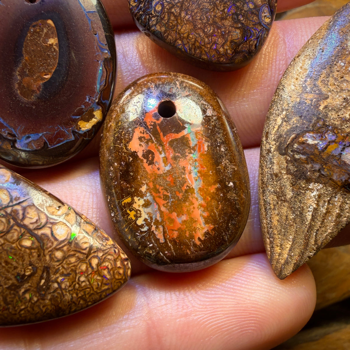 🔒133.8cts - 5x Drilled Tribal Queensland Boulder Opals. BARGAIN Wholesale Parcel