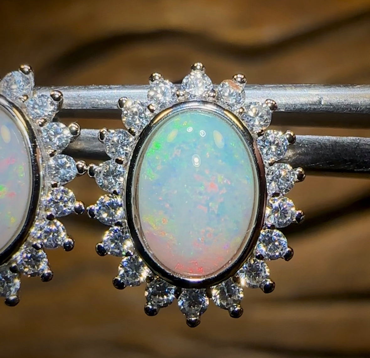 Sterling Silver - South Australian Crystal Opal Stud Earrings - Opal Whisperers