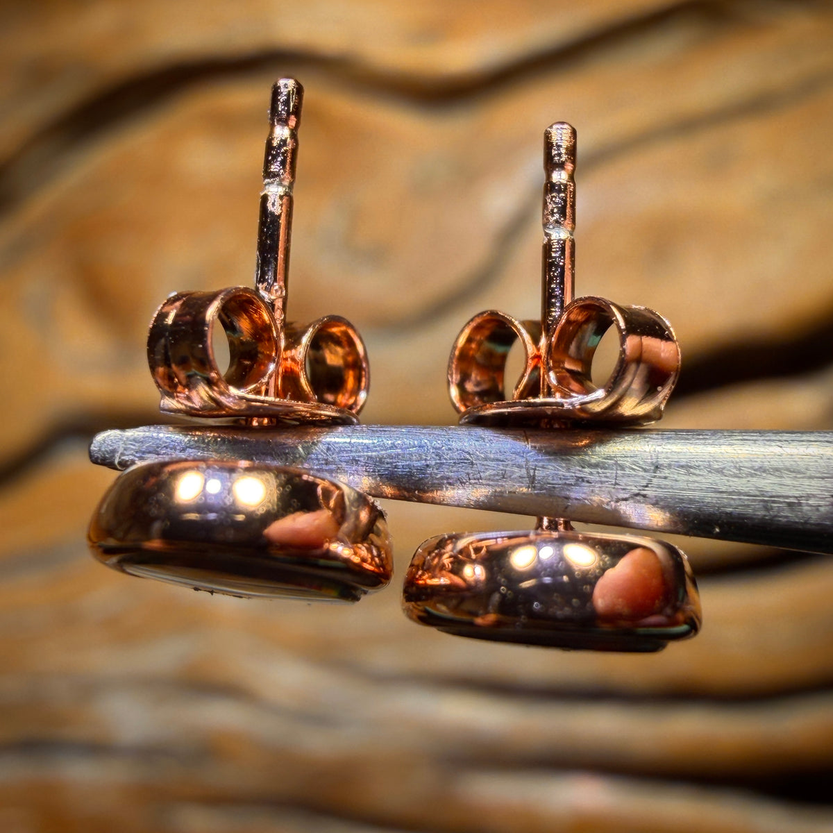 Sterling Silver Rose Gold Plated - Australian Boulder Opal Doublet Stud Earrings. Top Red Fire