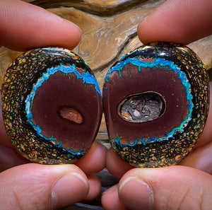 258.1cts - “Crazy Eyes” Top Tribal Yowah Nut Opal Pair. Double Sided