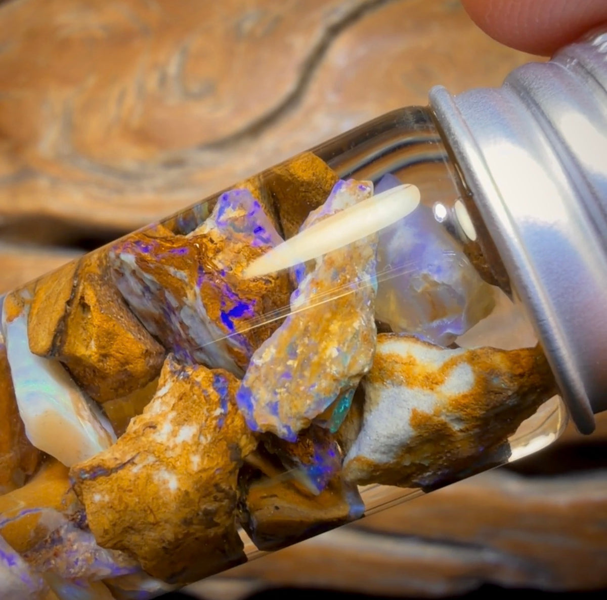 57.1cts - Vial of Yowah Opal Rough w/ Fossil Opal