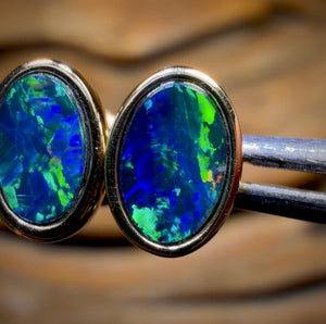 14k Gold - Classic Queensland Boulder Doublet Opal Earrings