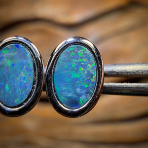 Sterling Silver - Australian Boulder Opal Doublet Stud Earrings