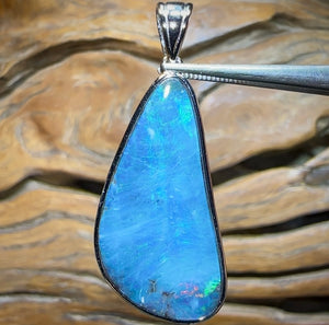 Sterling Silver - SOLID Australian Boulder Opal Pendant Hand Made Full Face Colour