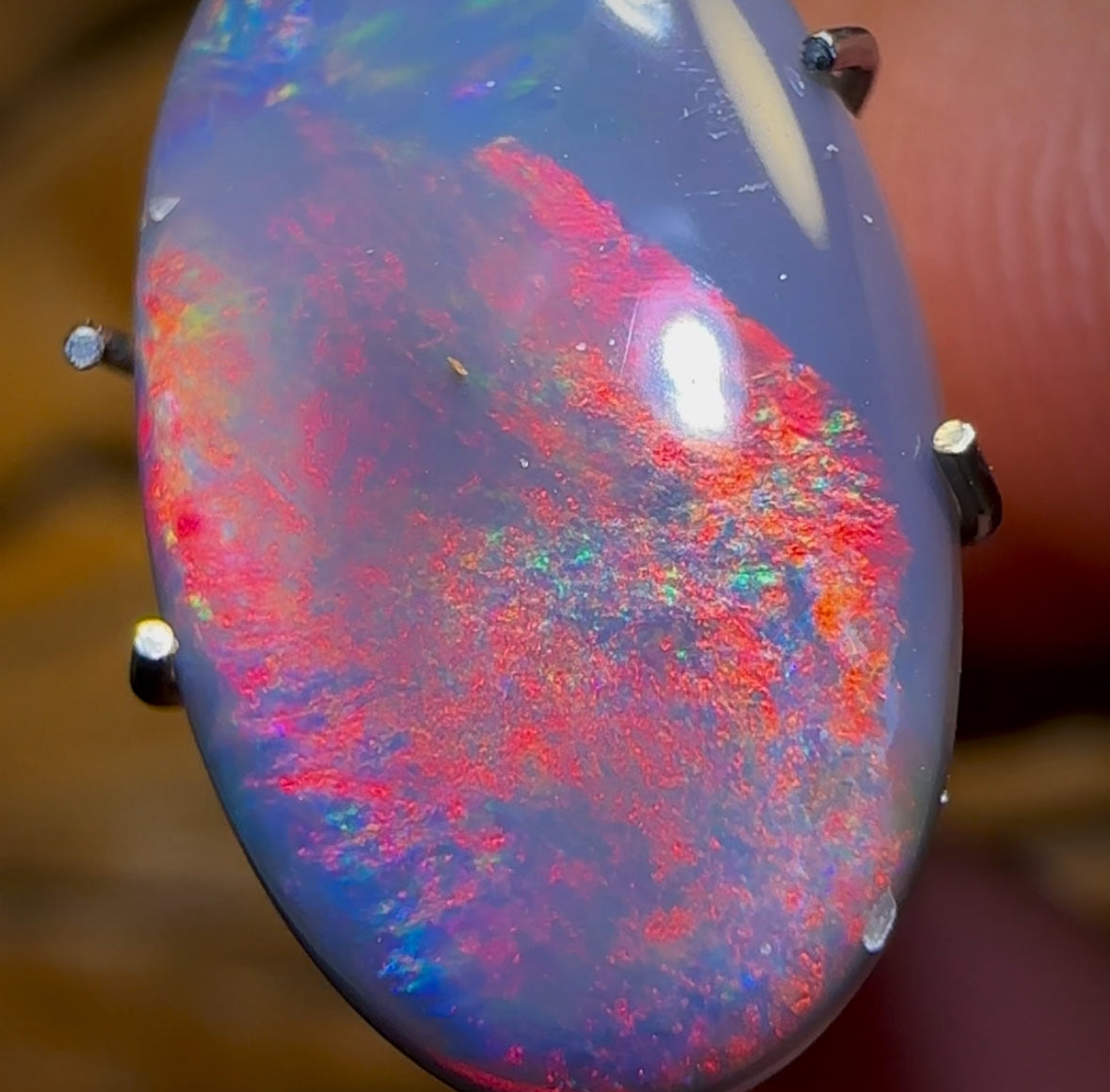 3.65cts - Top GEM Lightning Ridge Solid Black Opal. Red on Black