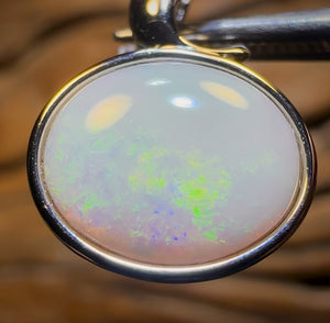 Large Sterling Silver - Solid South Australian White Opal Pendant