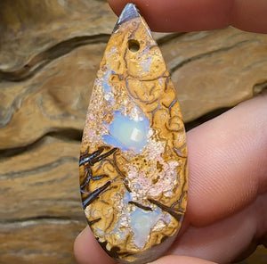 53 x 22mm - Drilled Australian Boulder Opal. TRIBAL PATTERN