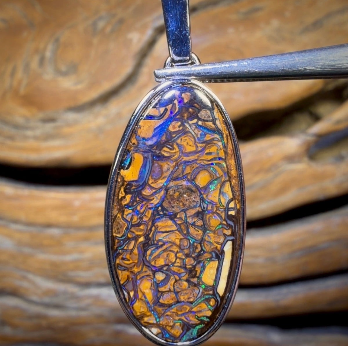 Sterling Silver - Solid Tribal Boulder Opal Pendant UNISEX