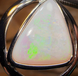 “Inner Circle” Large Silver - Solid South Australian White Opal Pendant - Opal Whisperers