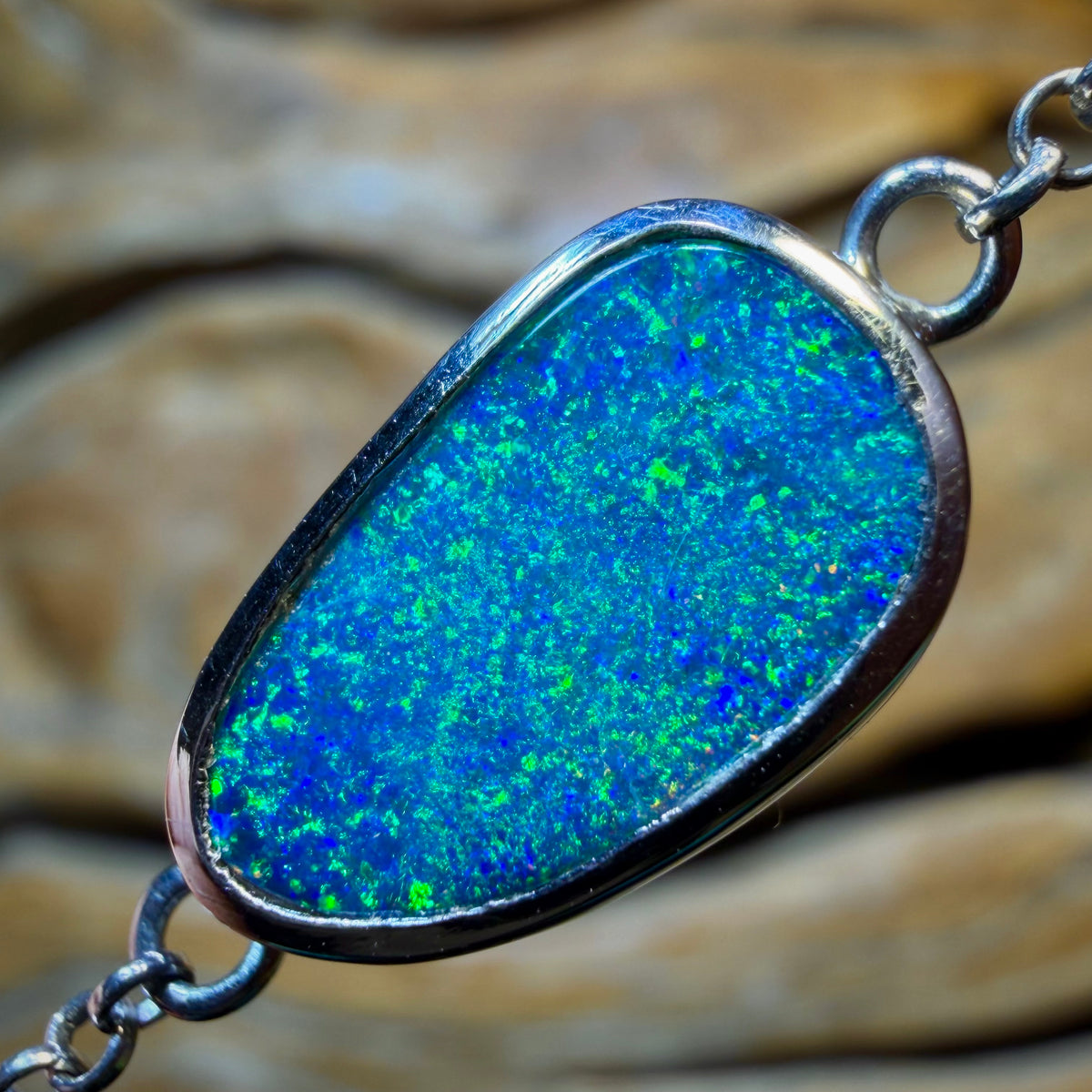 TGIF Sterling Silver - Australian Boulder Doublet Opal Bracelet Scandinavian Aka Ice Blue