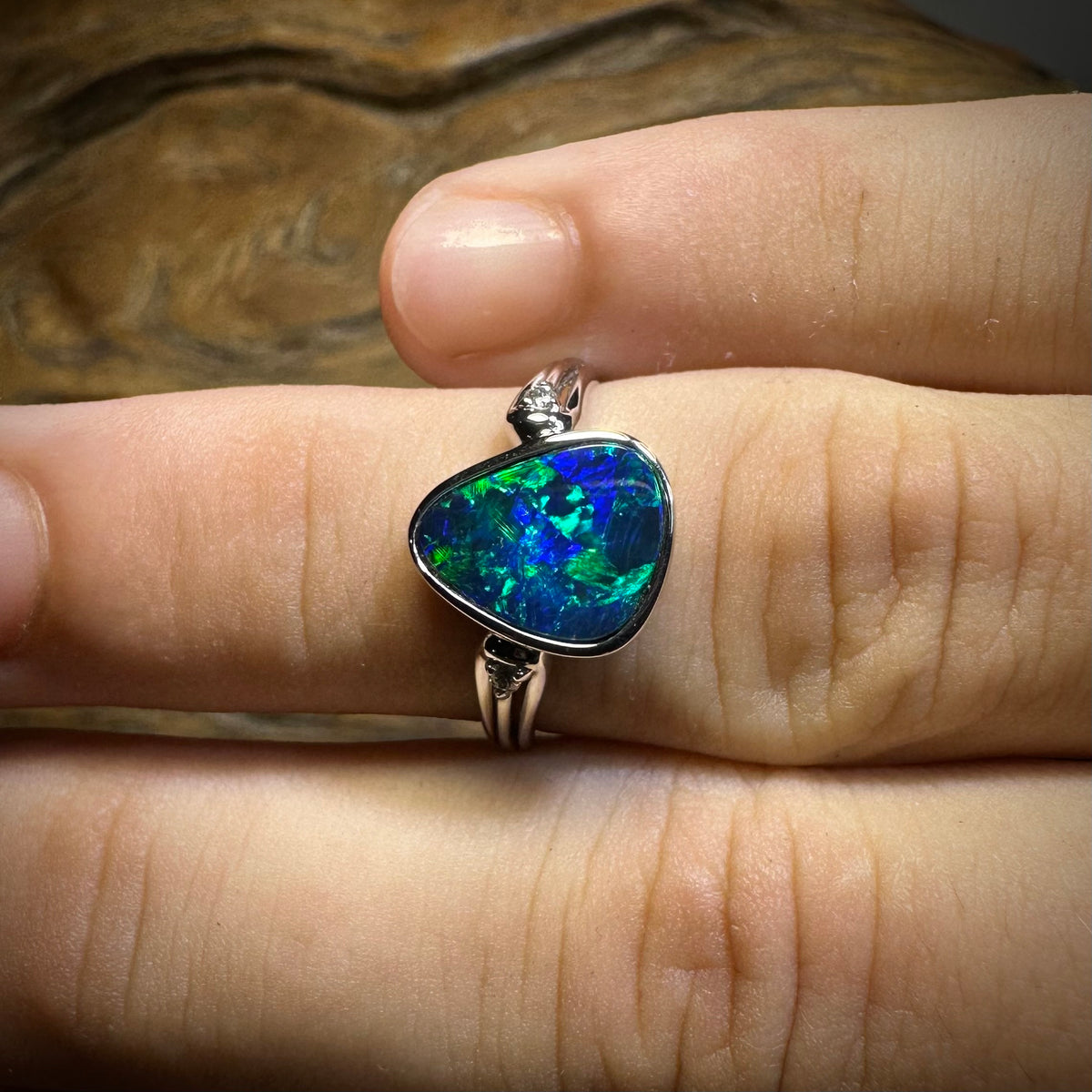 14k W.Gold-Highest Quality Opal doublet Diamonds Ring - Opal Whisperers