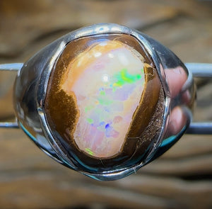 Silver Solid Yowah Nut Kernel Queensland Boulder Australian Opal Ring - Opal Whisperers